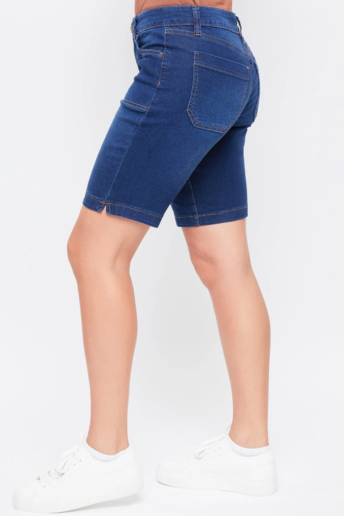 Missy Mid Rise Porkchop Pocket Bermuda Shorts With Side Slit Hem 12 Pack