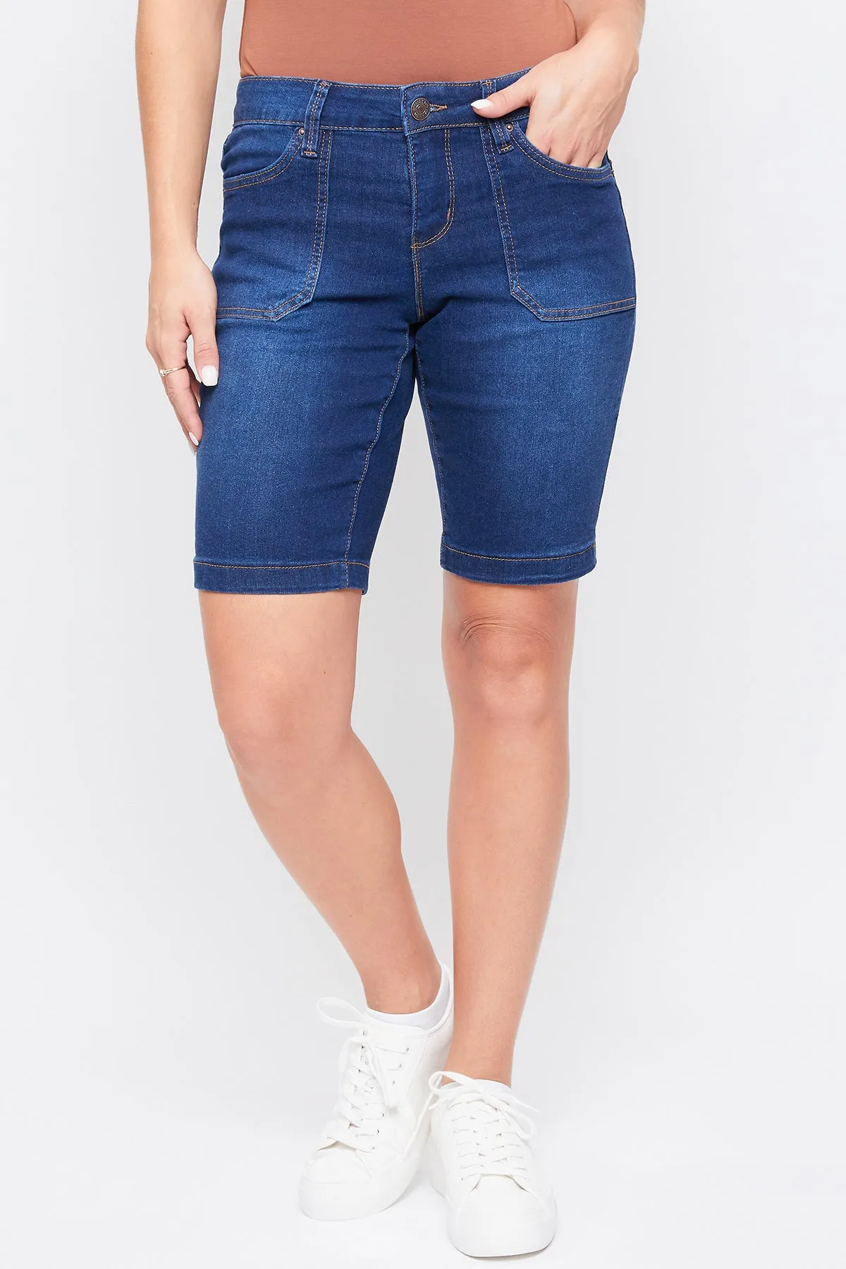 Missy Mid Rise Porkchop Pocket Bermuda Shorts With Side Slit Hem 12 Pack