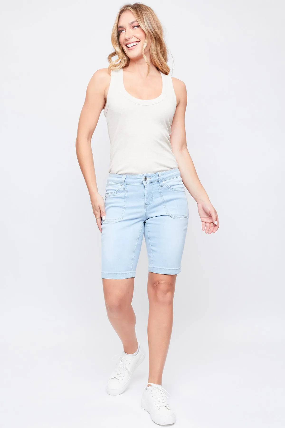 Missy Mid Rise Porkchop Pocket Bermuda Shorts With Side Slit Hem 12 Pack