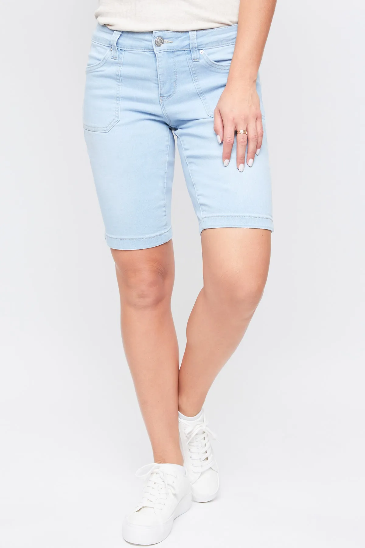 Missy Mid Rise Porkchop Pocket Bermuda Shorts With Side Slit Hem 12 Pack