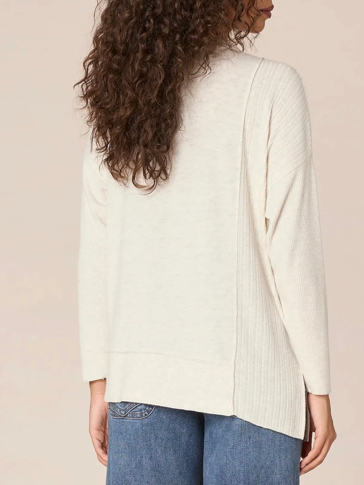 Mixed Knit Top - Heather Cream