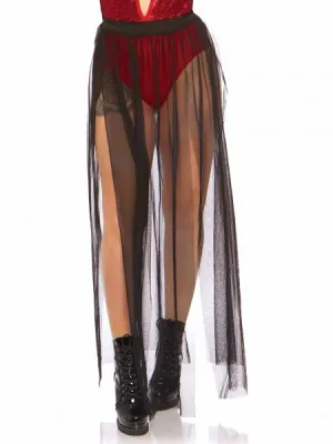 Multi Slit Sheer Full Length Maxi Skirt - Black - One Size