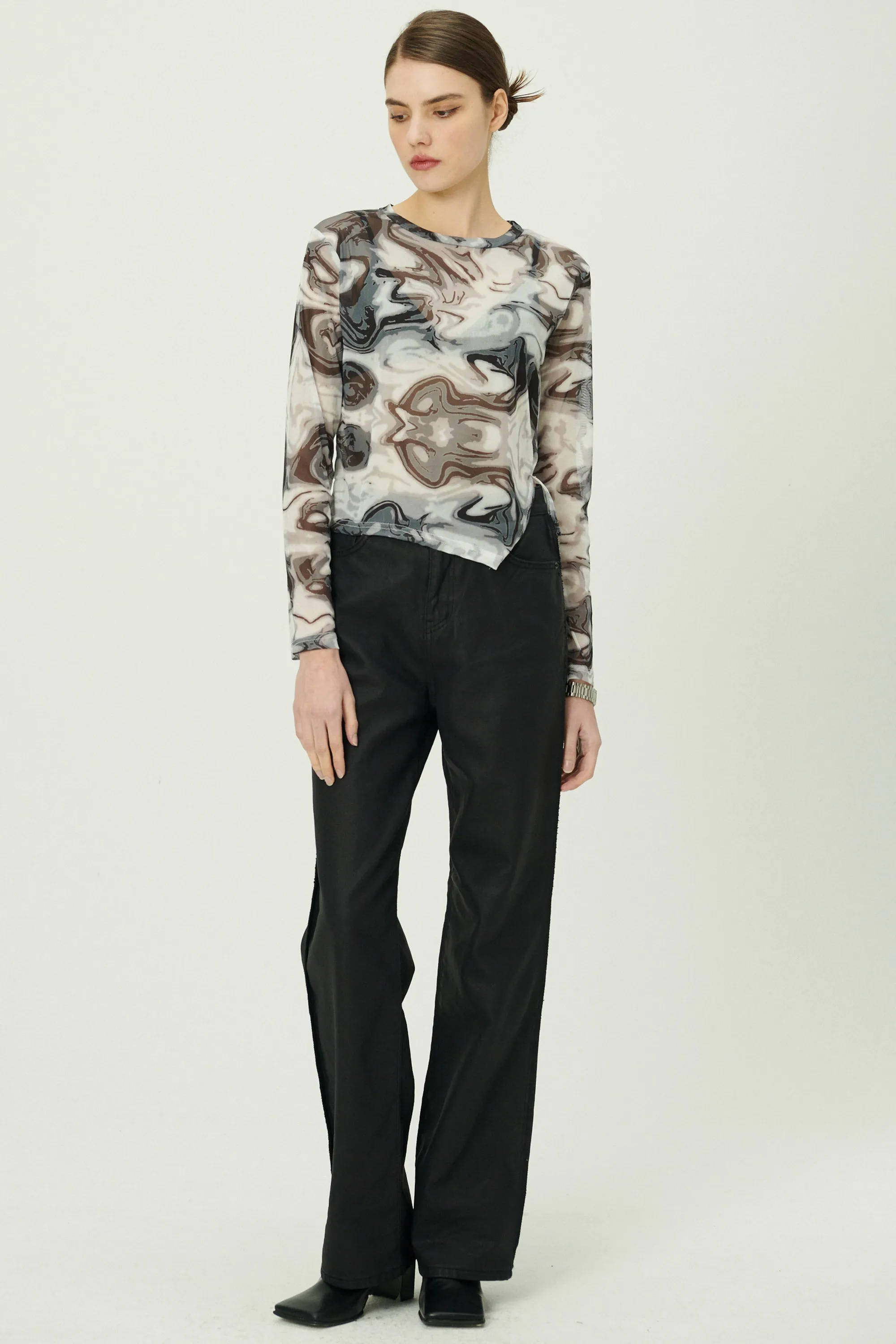 Natalia Marble Print Mesh Top