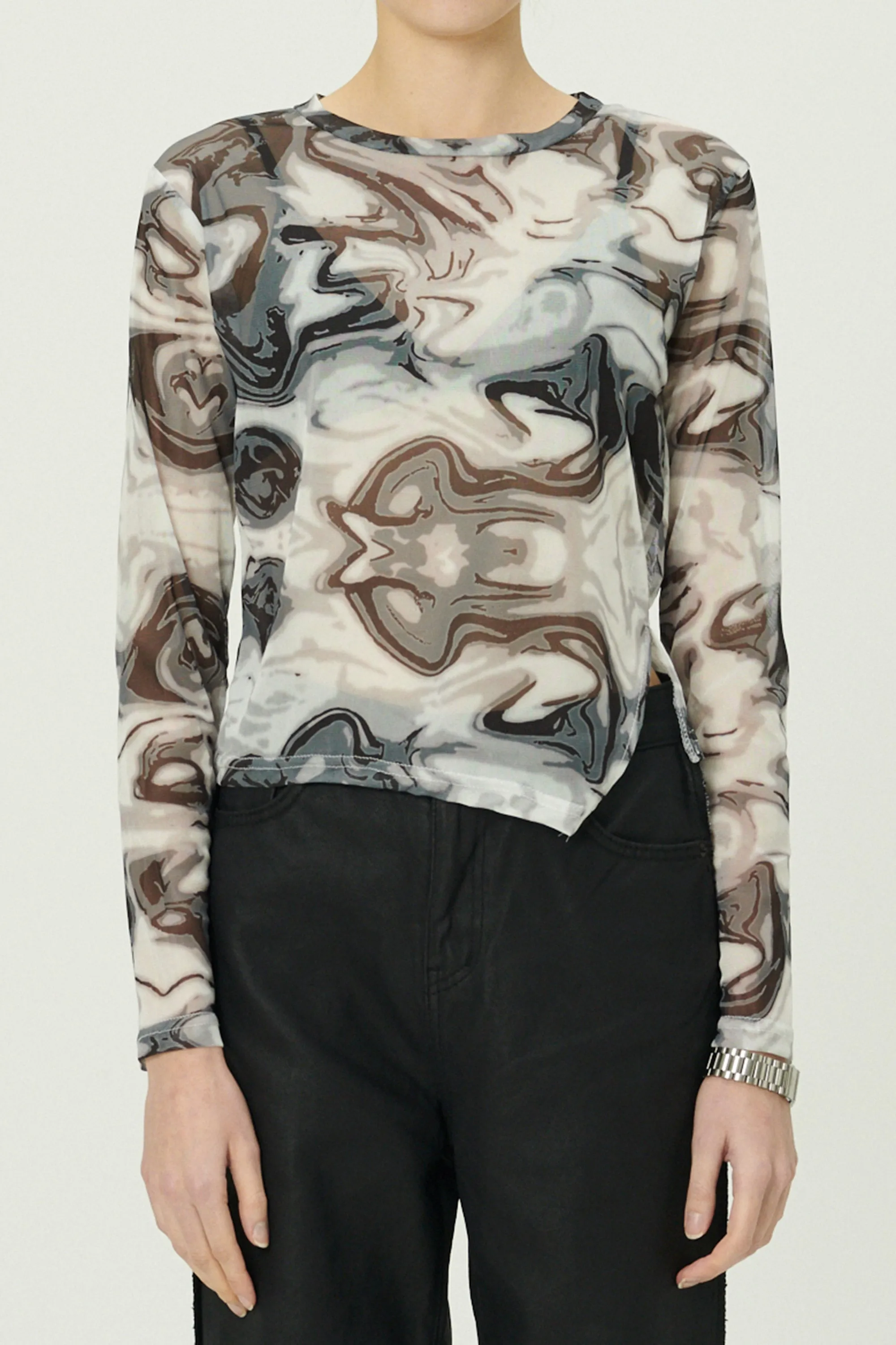 Natalia Marble Print Mesh Top