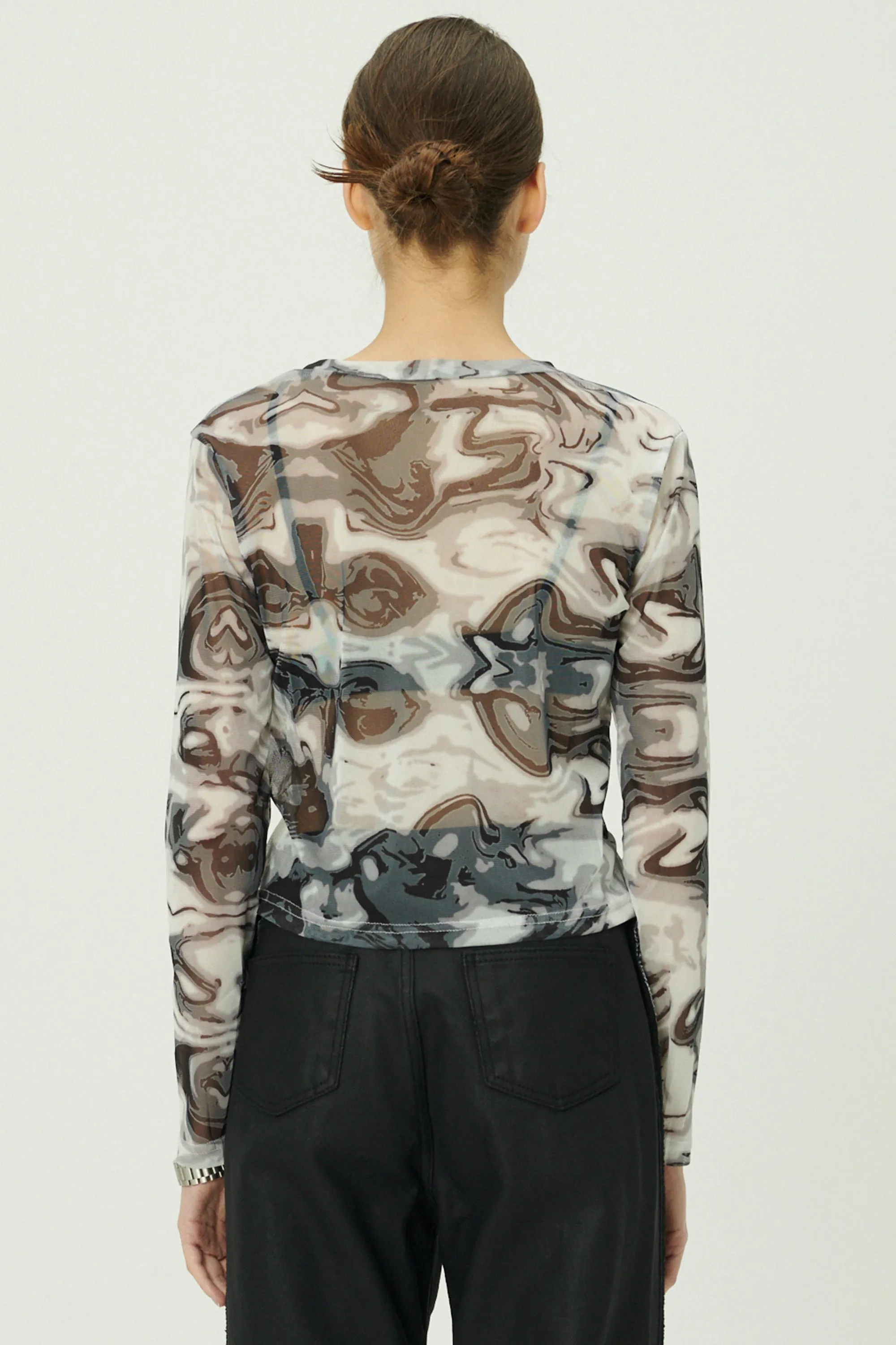 Natalia Marble Print Mesh Top