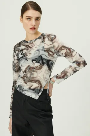 Natalia Marble Print Mesh Top