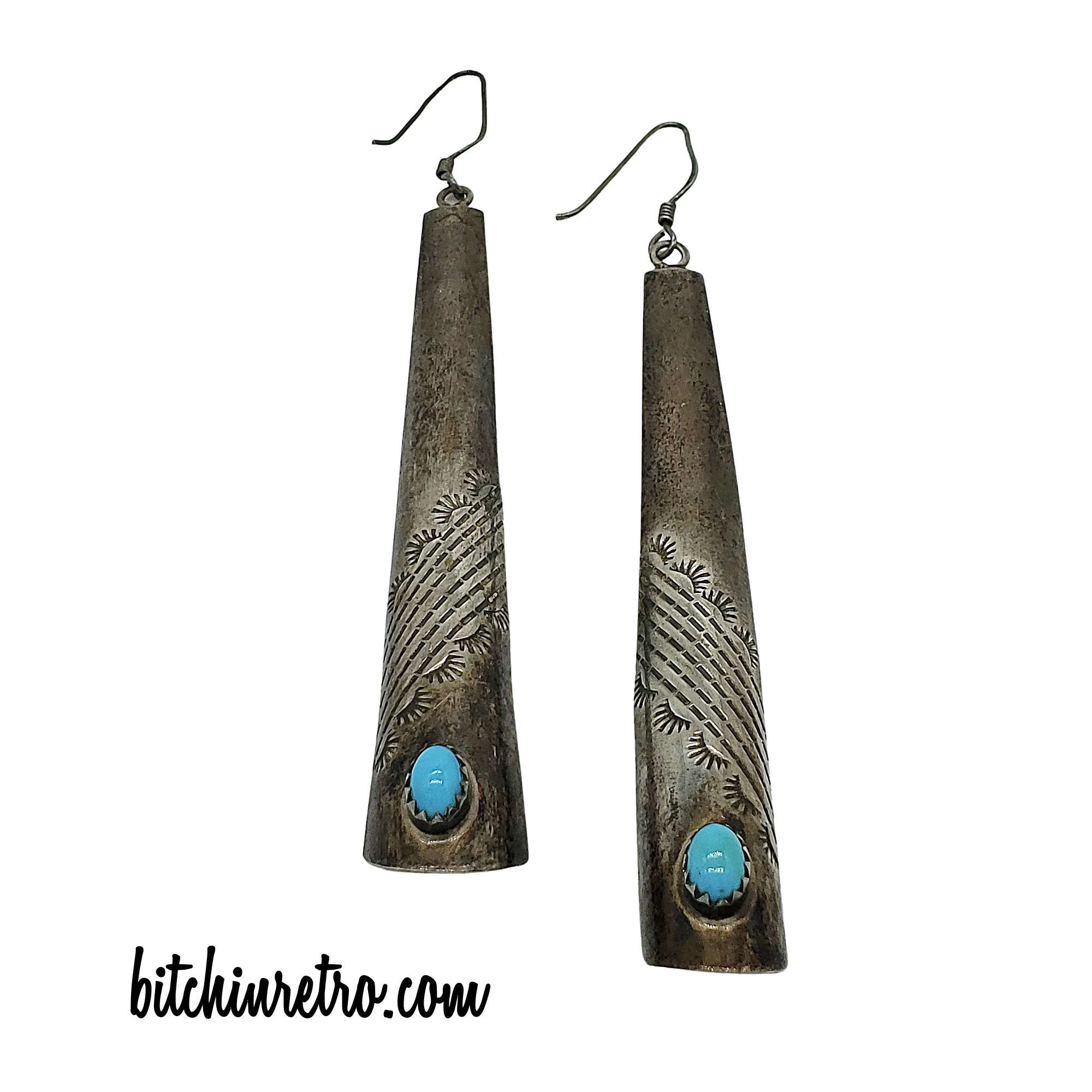 Native American Sterling Silver & Turquoise Earrings Marked SC