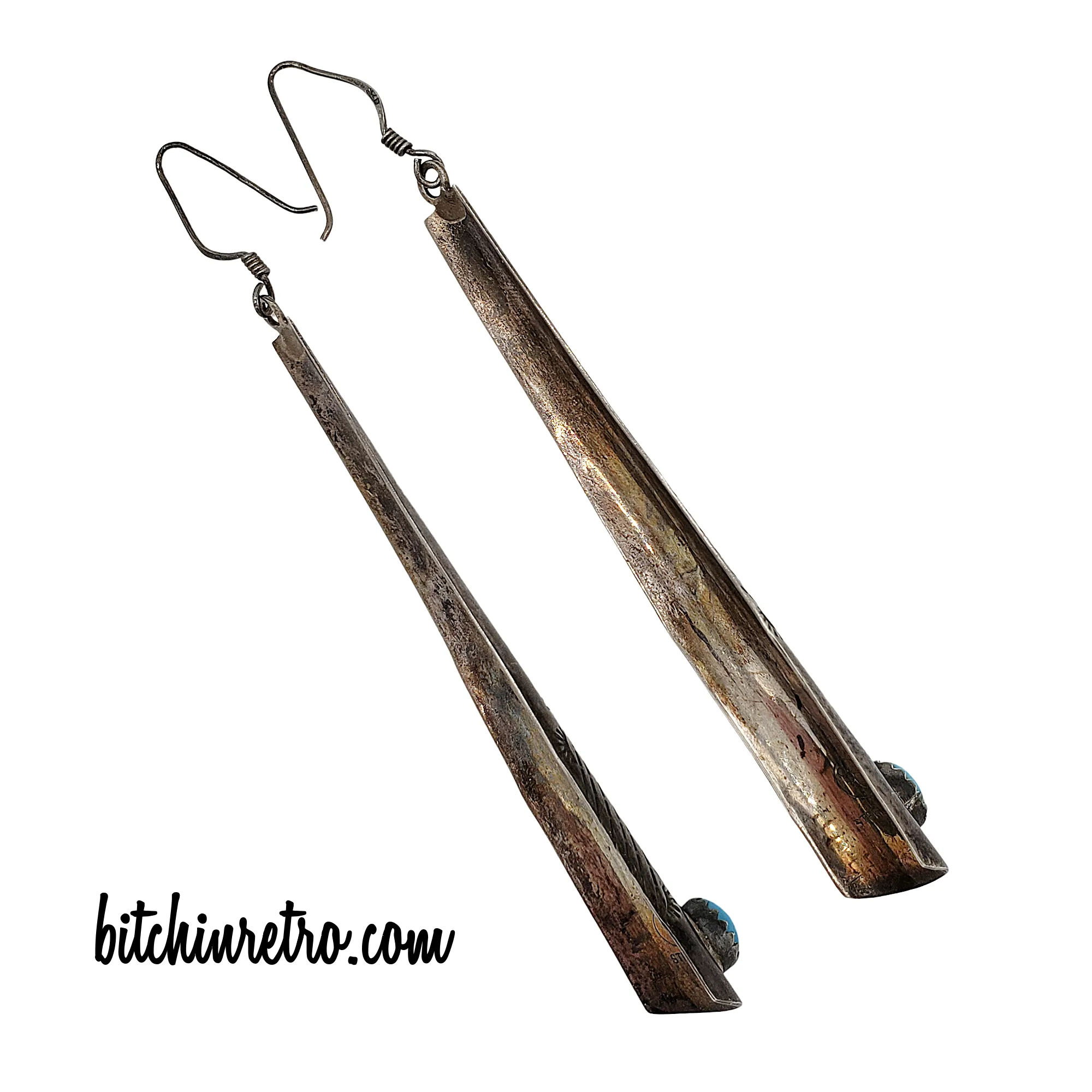 Native American Sterling Silver & Turquoise Earrings Marked SC