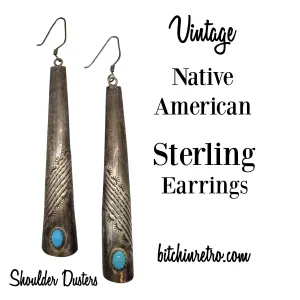 Native American Sterling Silver & Turquoise Earrings Marked SC