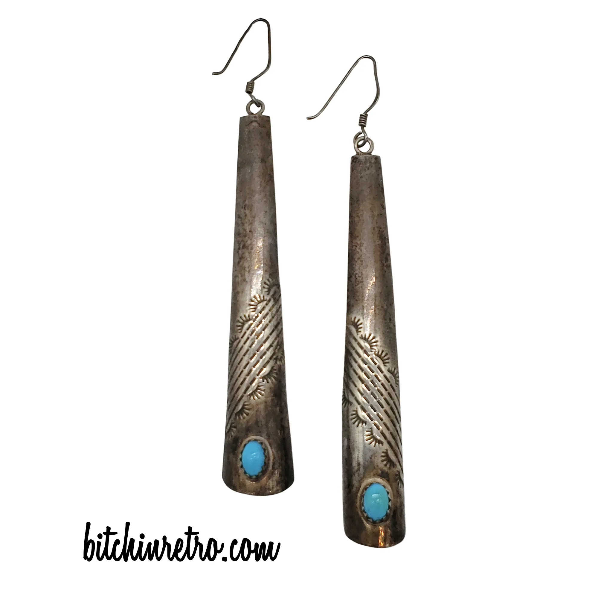Native American Sterling Silver & Turquoise Earrings Marked SC