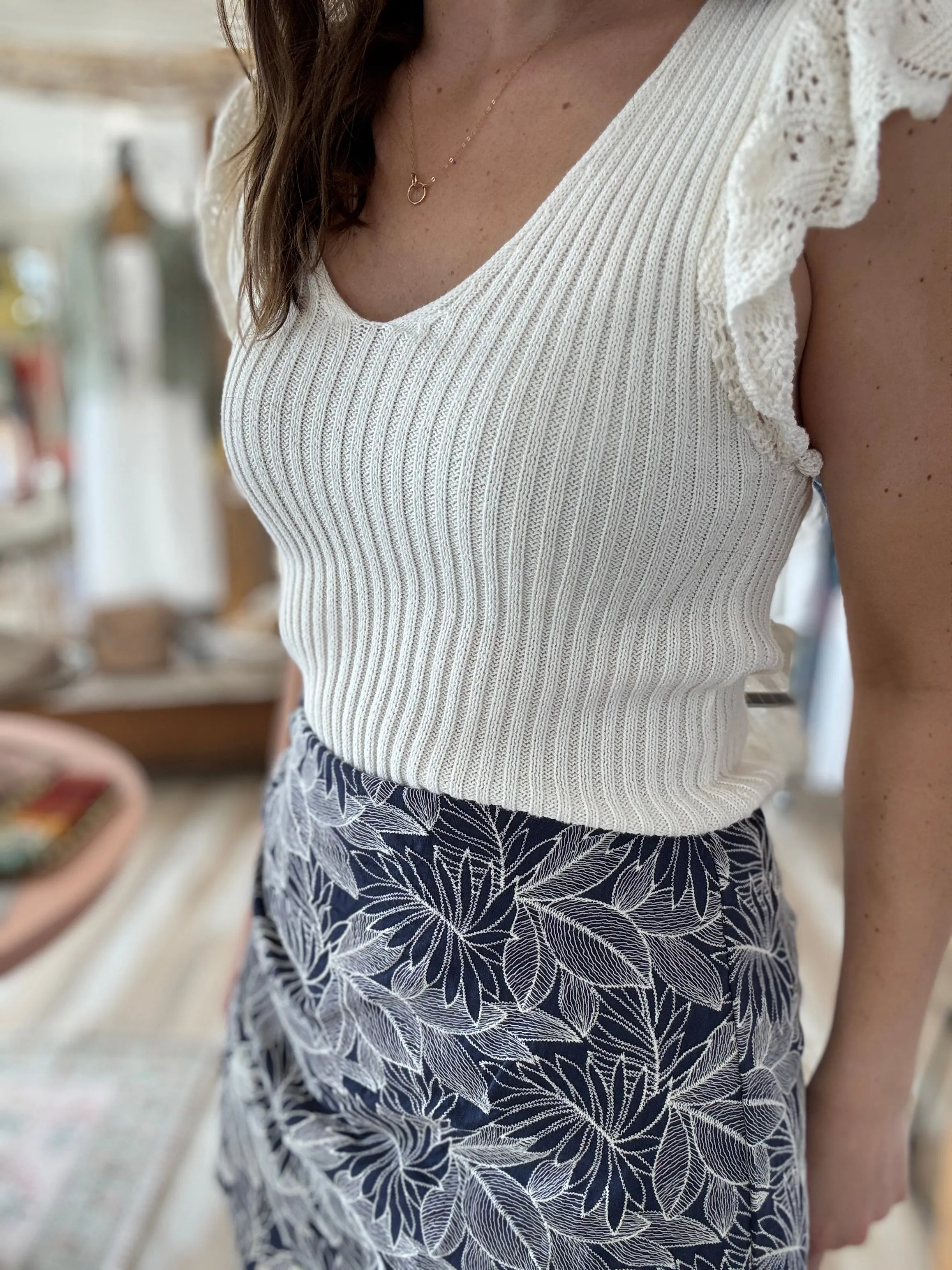 navy cream foliage jacquard skort