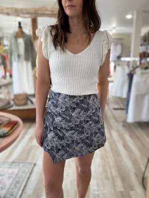 navy cream foliage jacquard skort