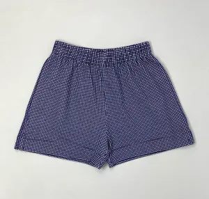 Navy Gingham Print Shorts w/ Slit