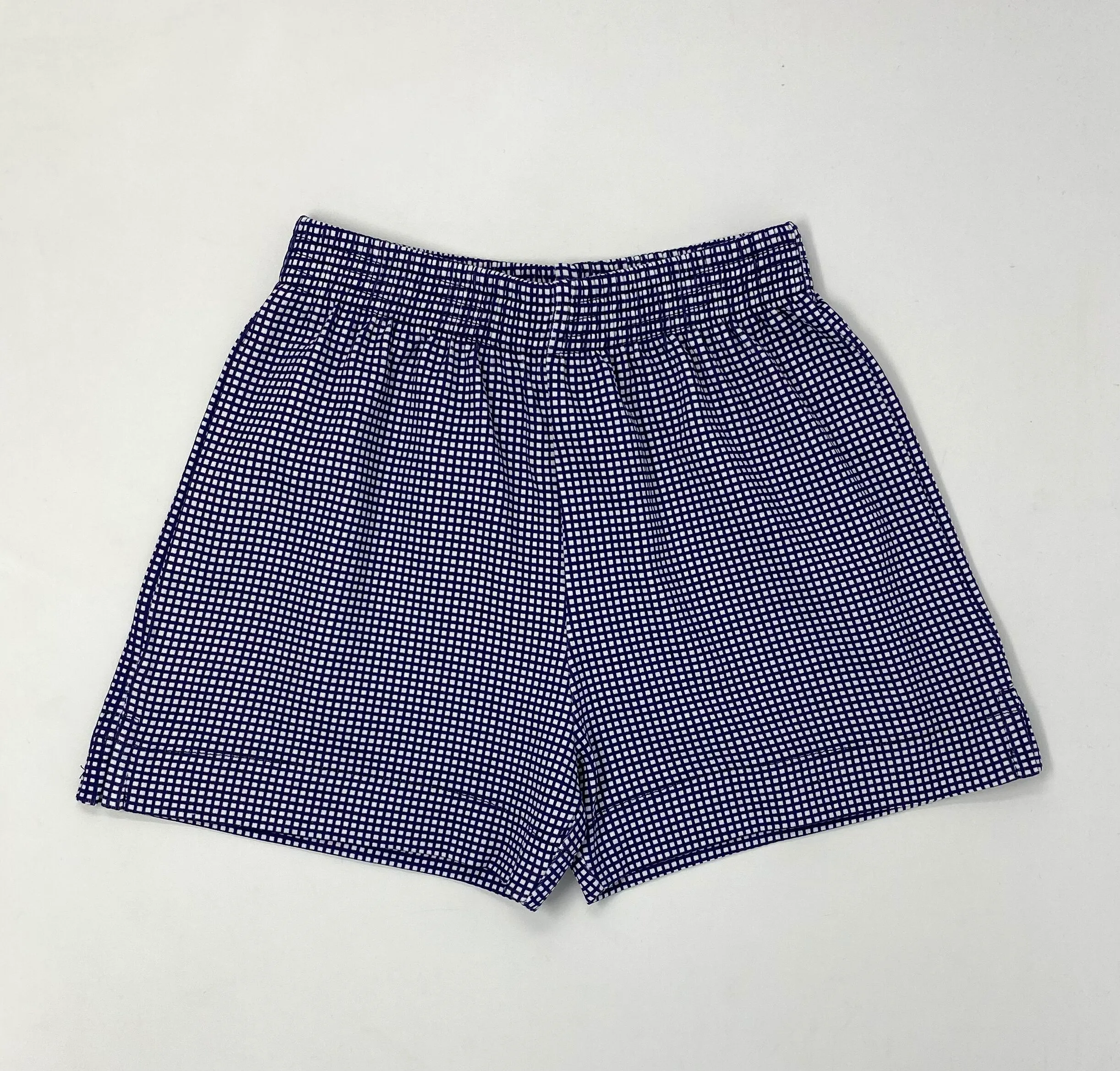 Navy Gingham Print Shorts w/ Slit