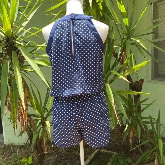 Navy Polka Dot Romper Shorts