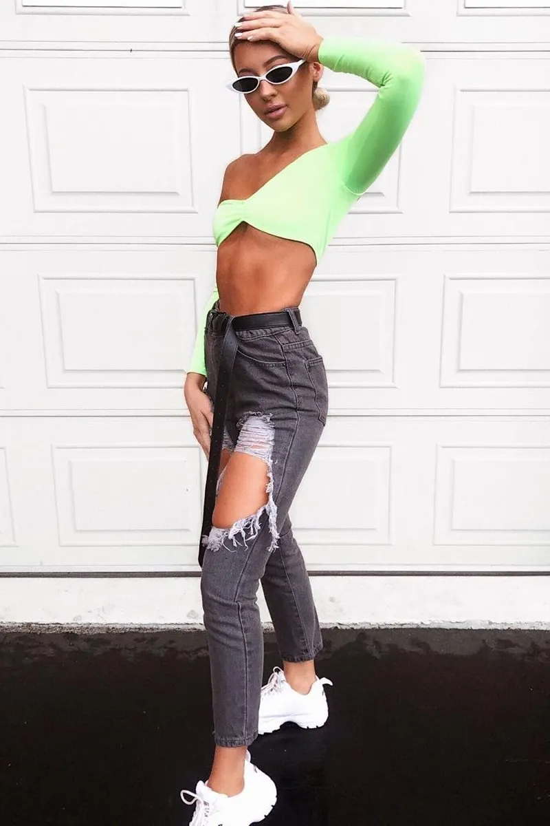 Neon Green Asymmetric Crop Top - Nicki