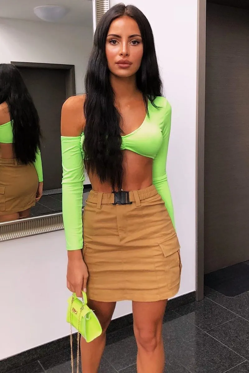 Neon Green Asymmetric Crop Top - Nicki