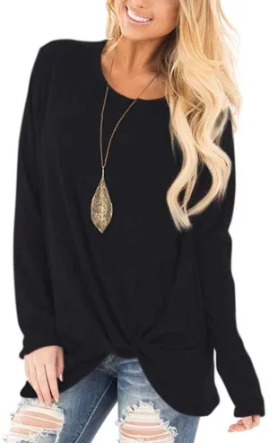 New Xpenyo Women's Long Sleeve Tops Twisted detail left side, Black, Sz XXL! To get this baggy look, order sizes up from your usual size!