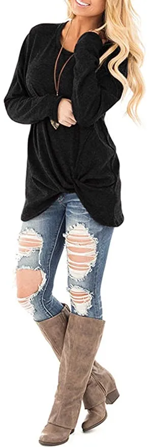 New Xpenyo Women's Long Sleeve Tops Twisted detail left side, Black, Sz XXL! To get this baggy look, order sizes up from your usual size!