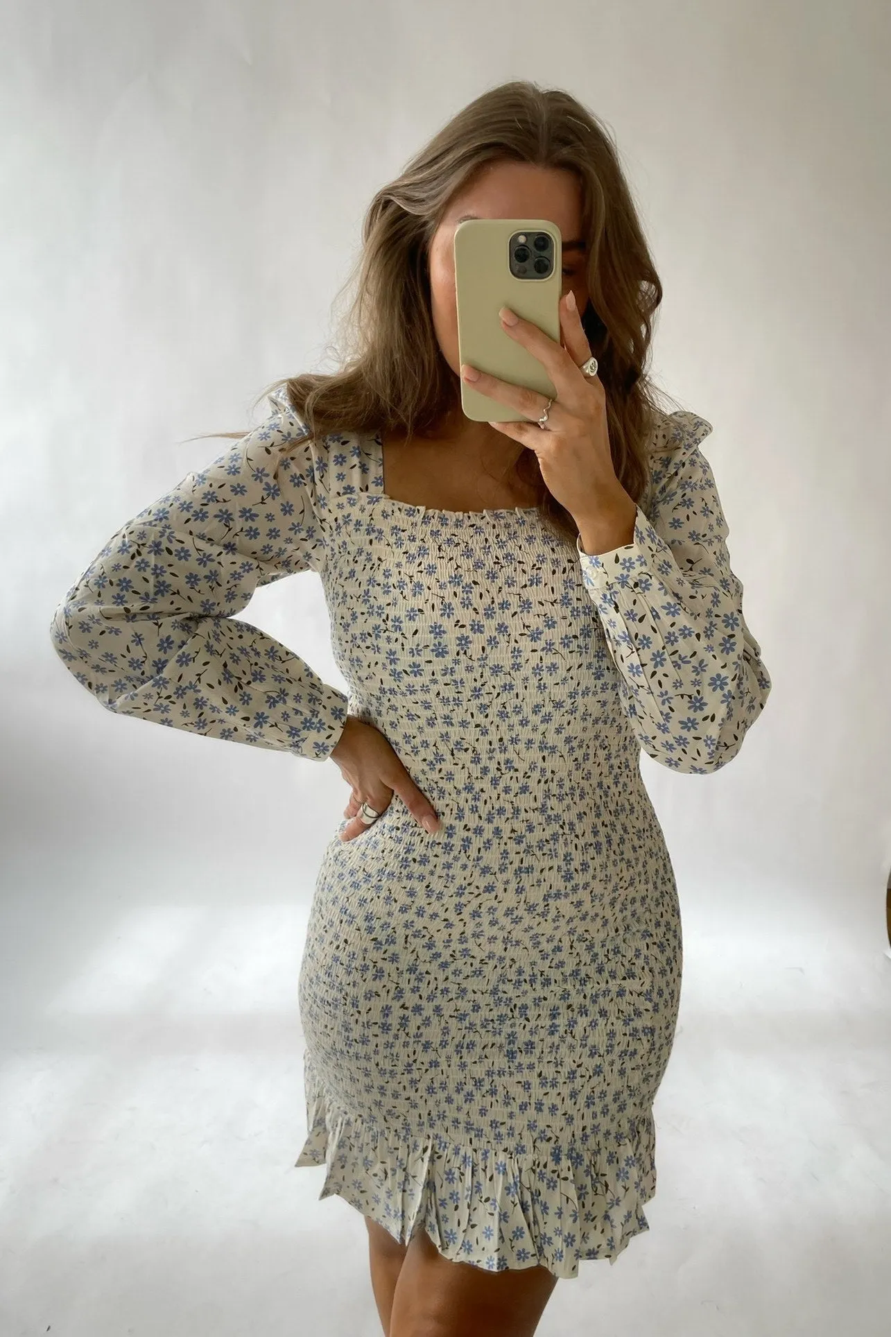 NMTone Smock Kjole - Blå Blomsterprint