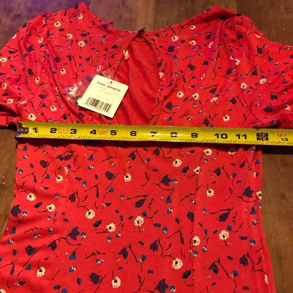 NWT Free People Dress Red Floral with Keyhole Back