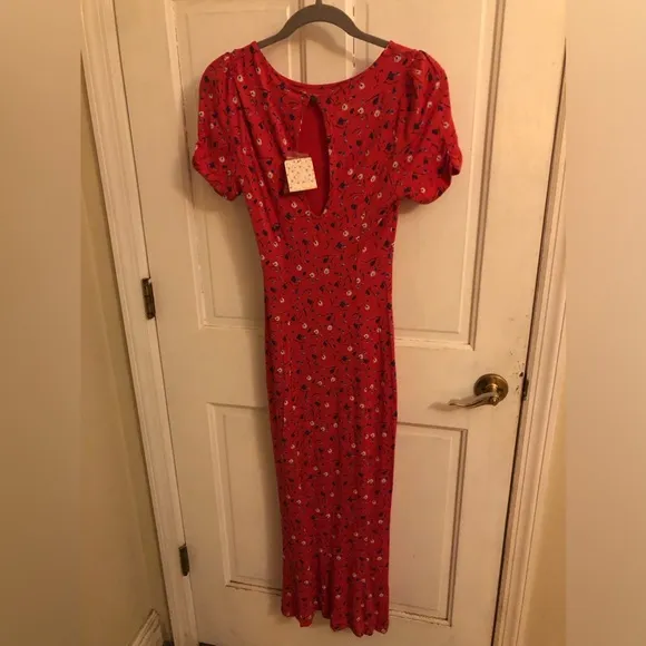 NWT Free People Dress Red Floral with Keyhole Back