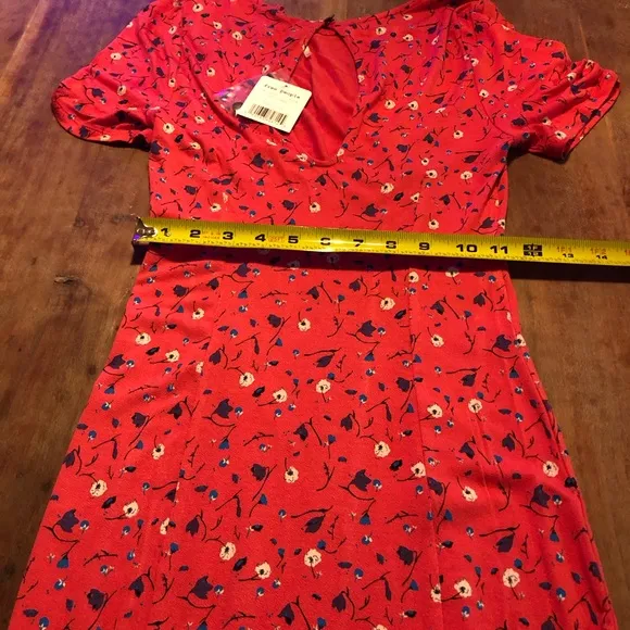 NWT Free People Dress Red Floral with Keyhole Back