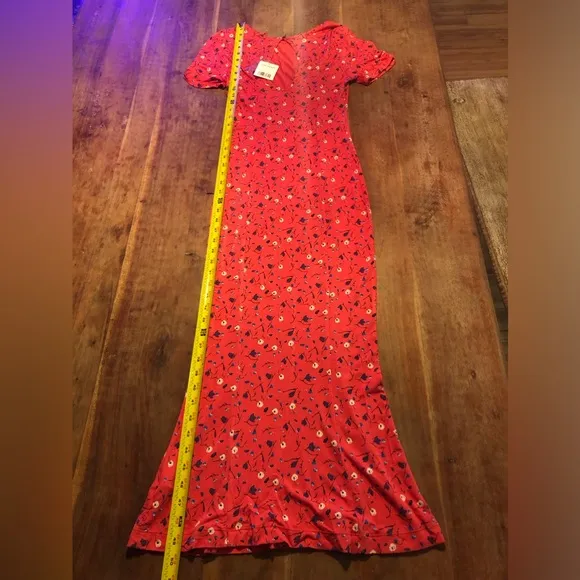 NWT Free People Dress Red Floral with Keyhole Back