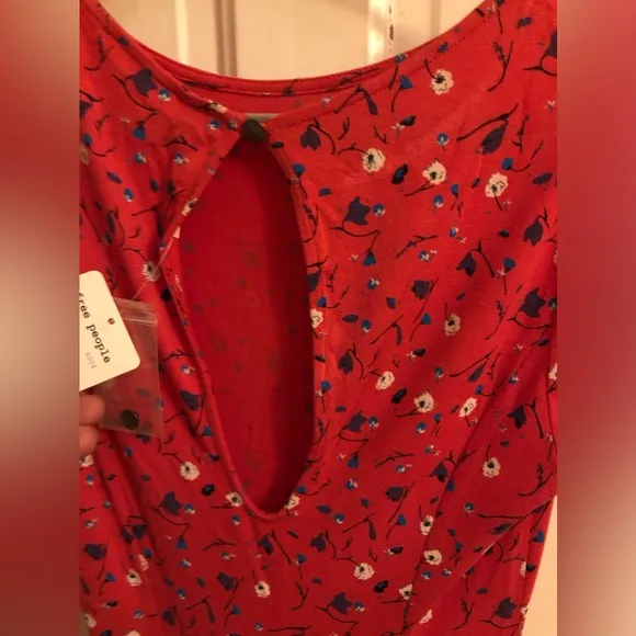 NWT Free People Dress Red Floral with Keyhole Back