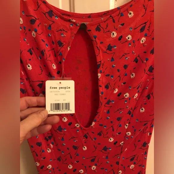 NWT Free People Dress Red Floral with Keyhole Back