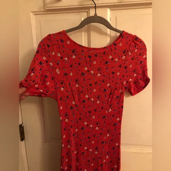 NWT Free People Dress Red Floral with Keyhole Back