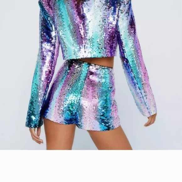 NWT Nasty Gal Premium Multi Sequin Knicker Shorts  Size US 14