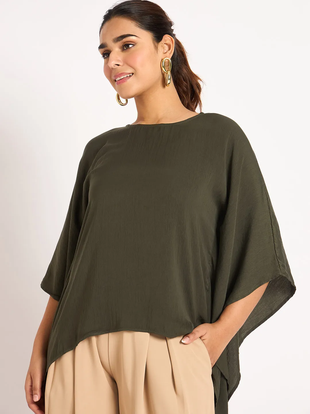 Olive Asymmetric Satin Top