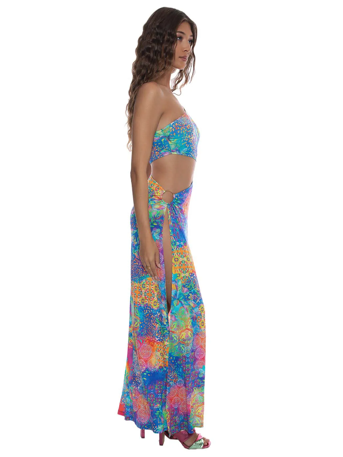One Shoulder Ring Cut Out Maxi Dress
