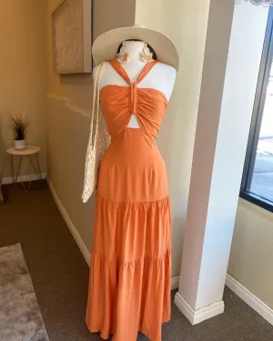 Orange Keyhole Maxi Dress