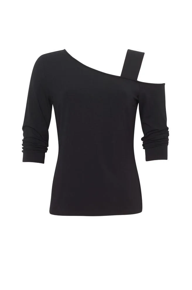 PAULA RYAN Asymmetric Neck Top - Black MicroModal