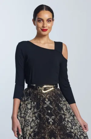 PAULA RYAN Asymmetric Neck Top - Black MicroModal