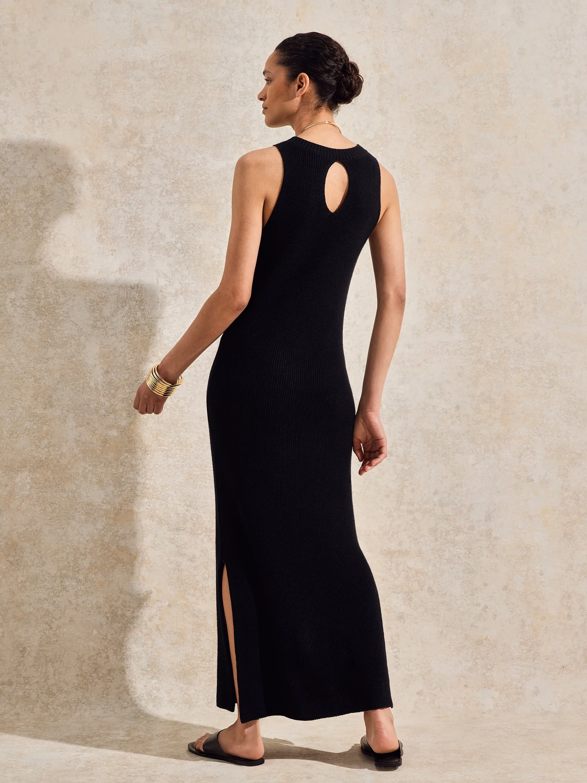 Petite Black Knitted Maxi Dress