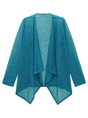 Plain Asymmetrical Neck Mesh Long Sleeve Kimono