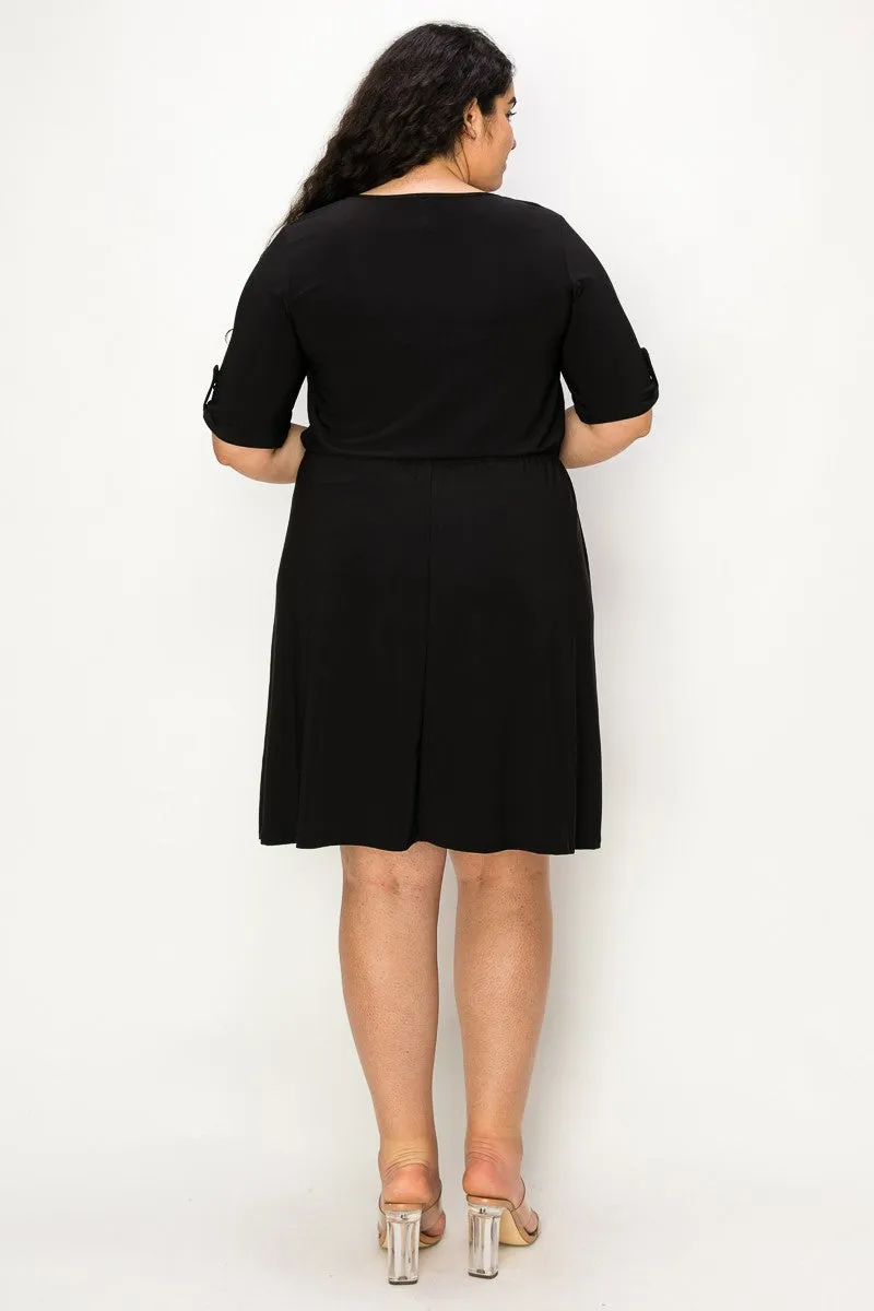 PLUS  Keyhole Chain Neck Pocket Tunnel Waist Shirt Dress
