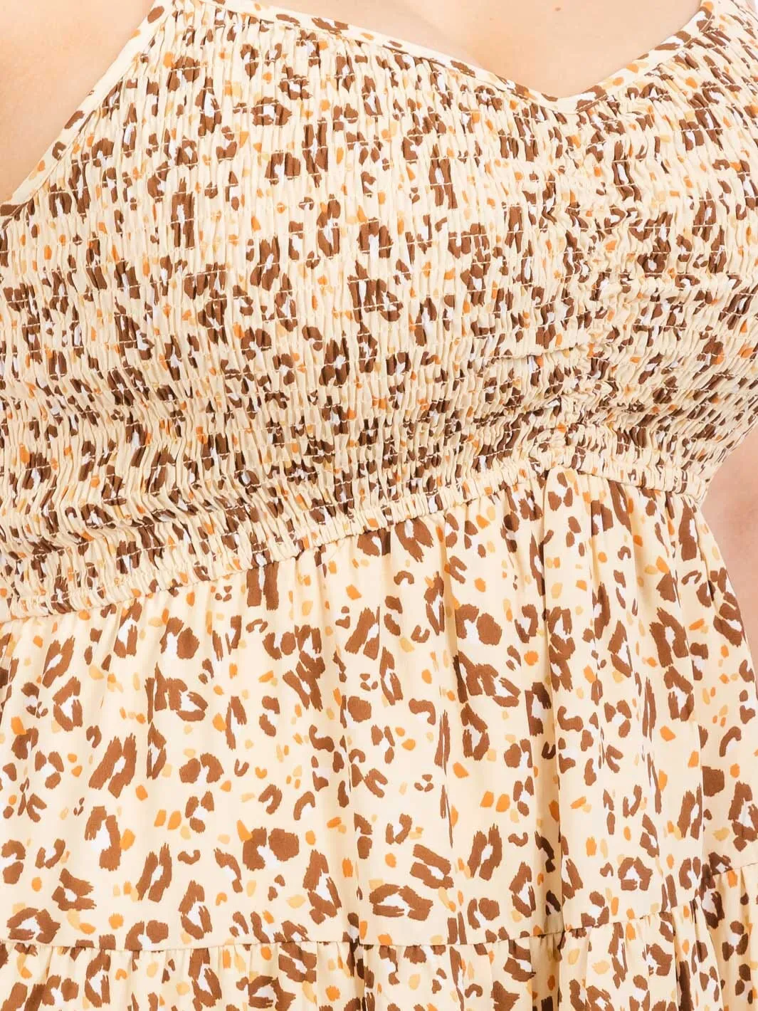PLUS SIZE SLEEVELESS SMOCK ANIMAL PRINT MINI DRESS