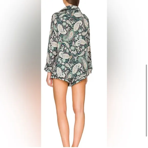 Plush apparel green paisley 3 piece pajama set size small