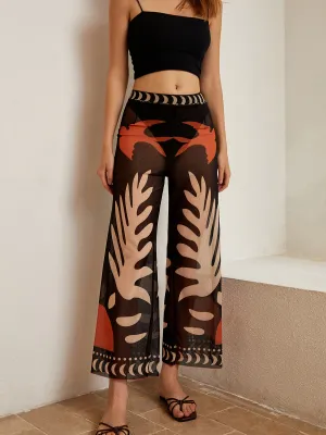 Print Futuristic Bird Energy-efficient Pants Mesh Sheer