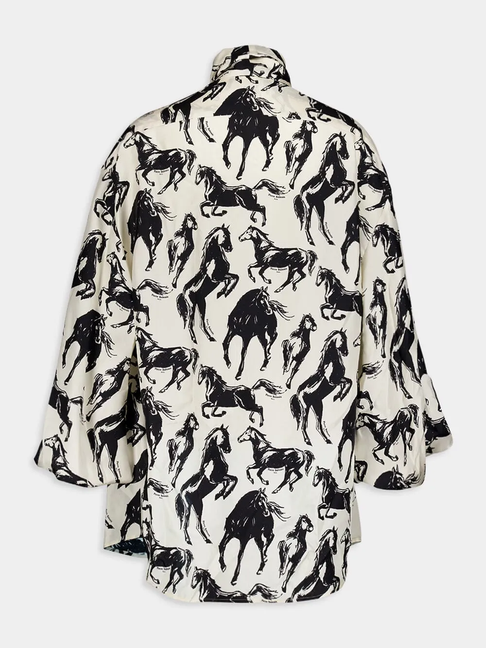 Printed Silk Tie-Neck Shirt