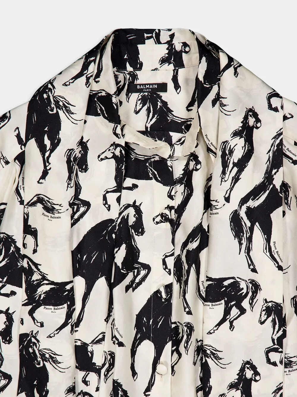 Printed Silk Tie-Neck Shirt