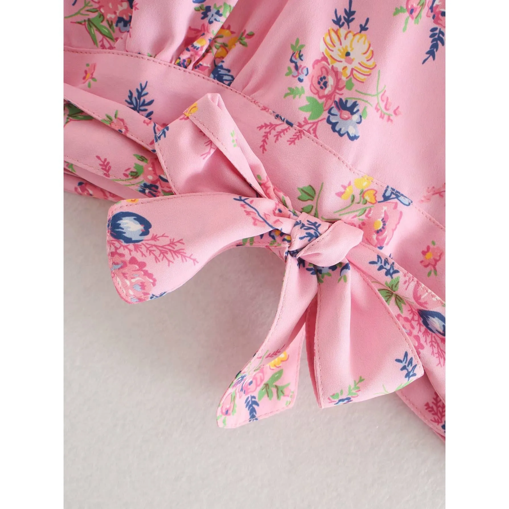 Puff Sleeve Hem Bow Tied Kimono