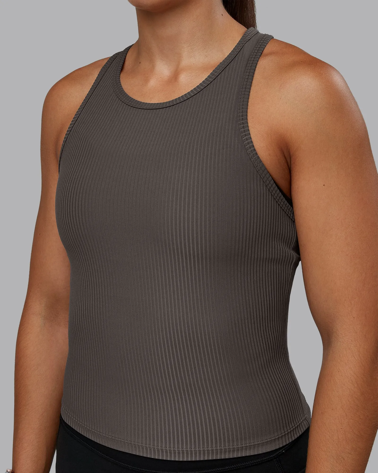 Push High Neck Ribbed Tank - Dark Storm