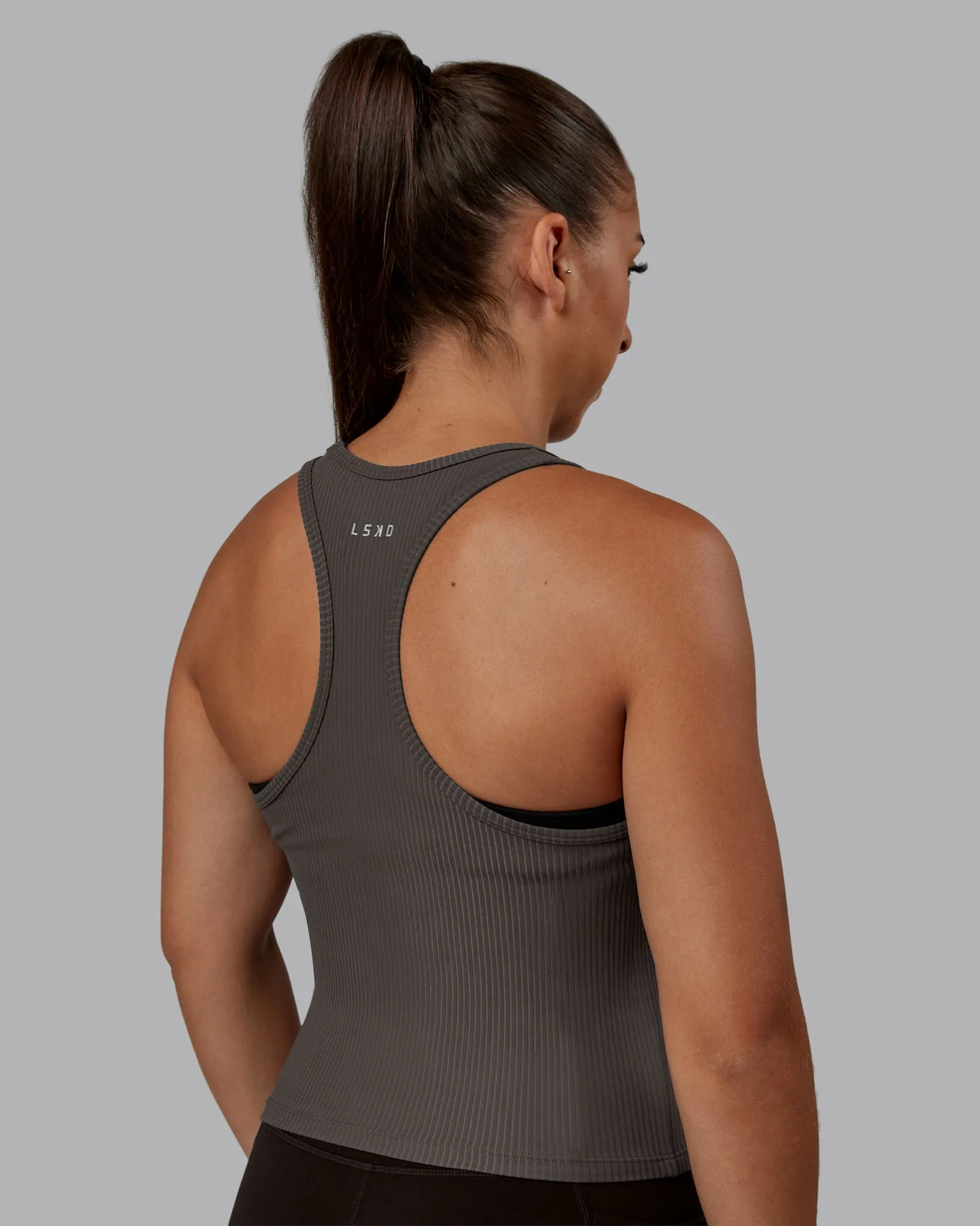 Push High Neck Ribbed Tank - Dark Storm