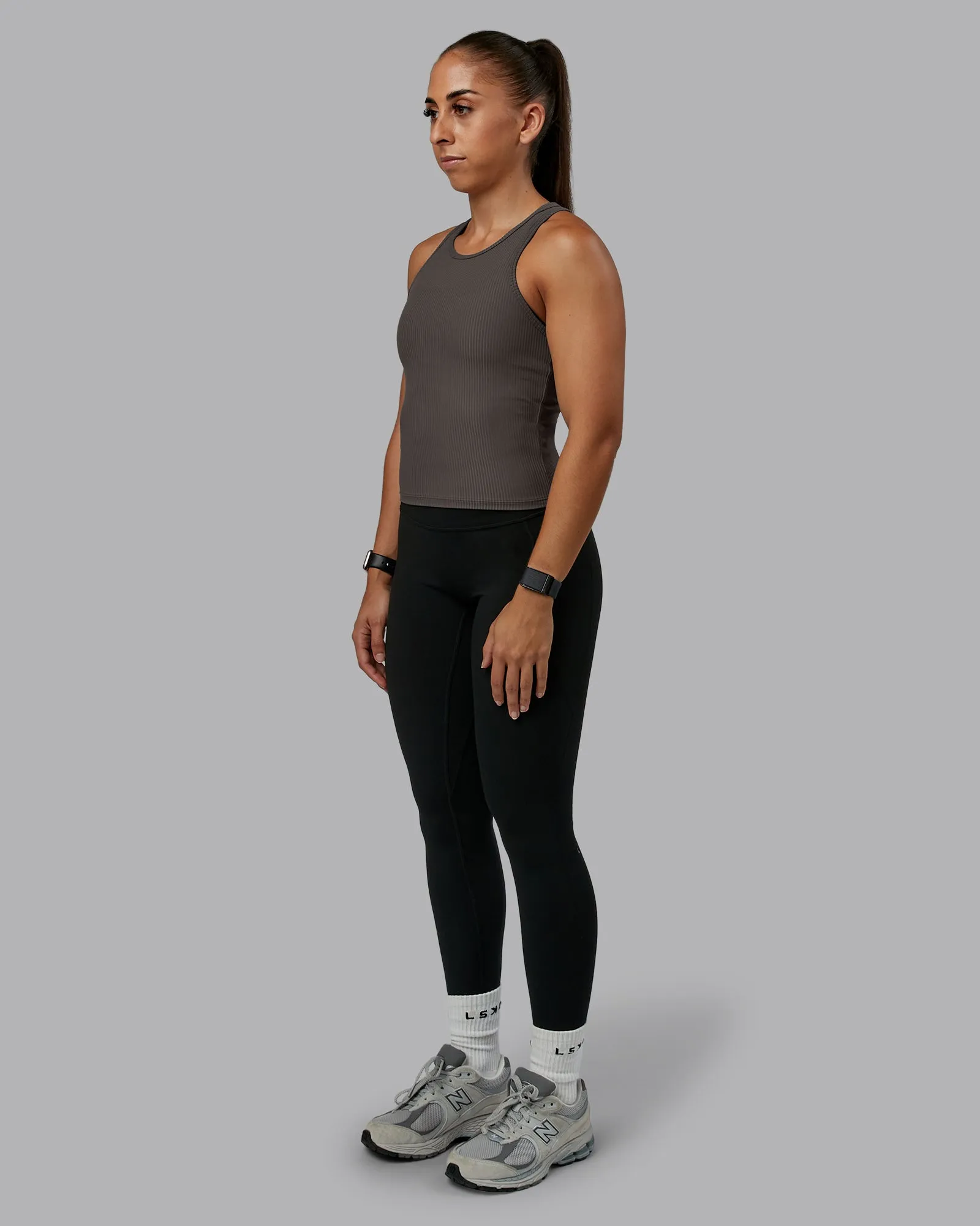 Push High Neck Ribbed Tank - Dark Storm