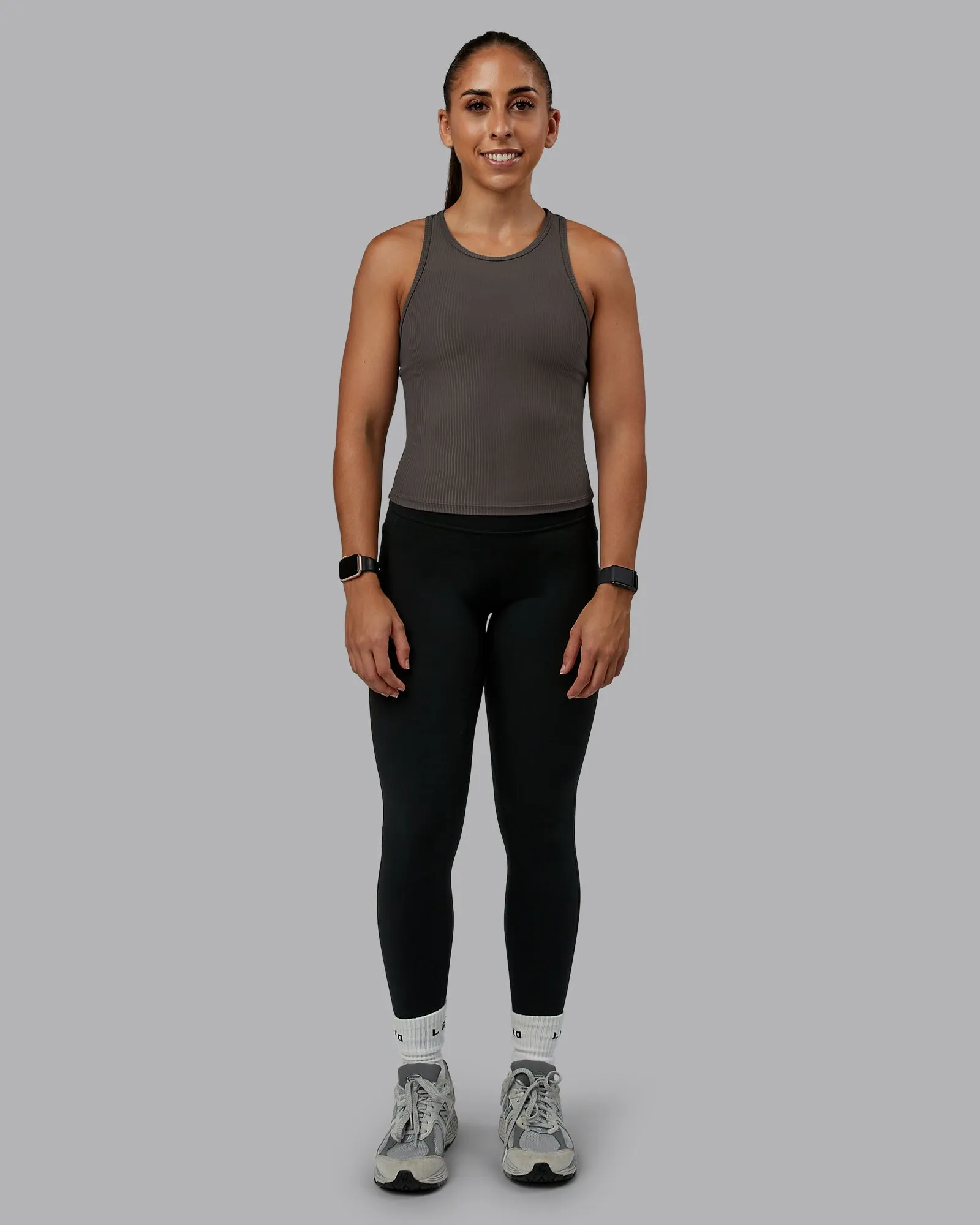 Push High Neck Ribbed Tank - Dark Storm